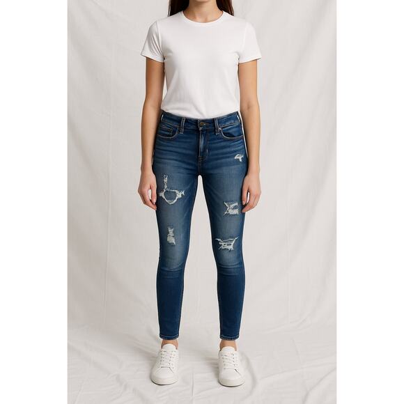 American Eagle Jegging Women’s 8R Blue Super Stretch Distressed Skinny Jeans Y2K - Picture 1 of 12